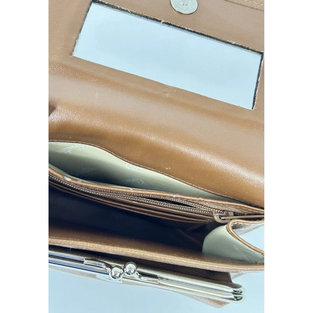 Buxton Wallet Womens Camel Med Coin Mirror CC Holder Retro Insert Pebbled VTG A+